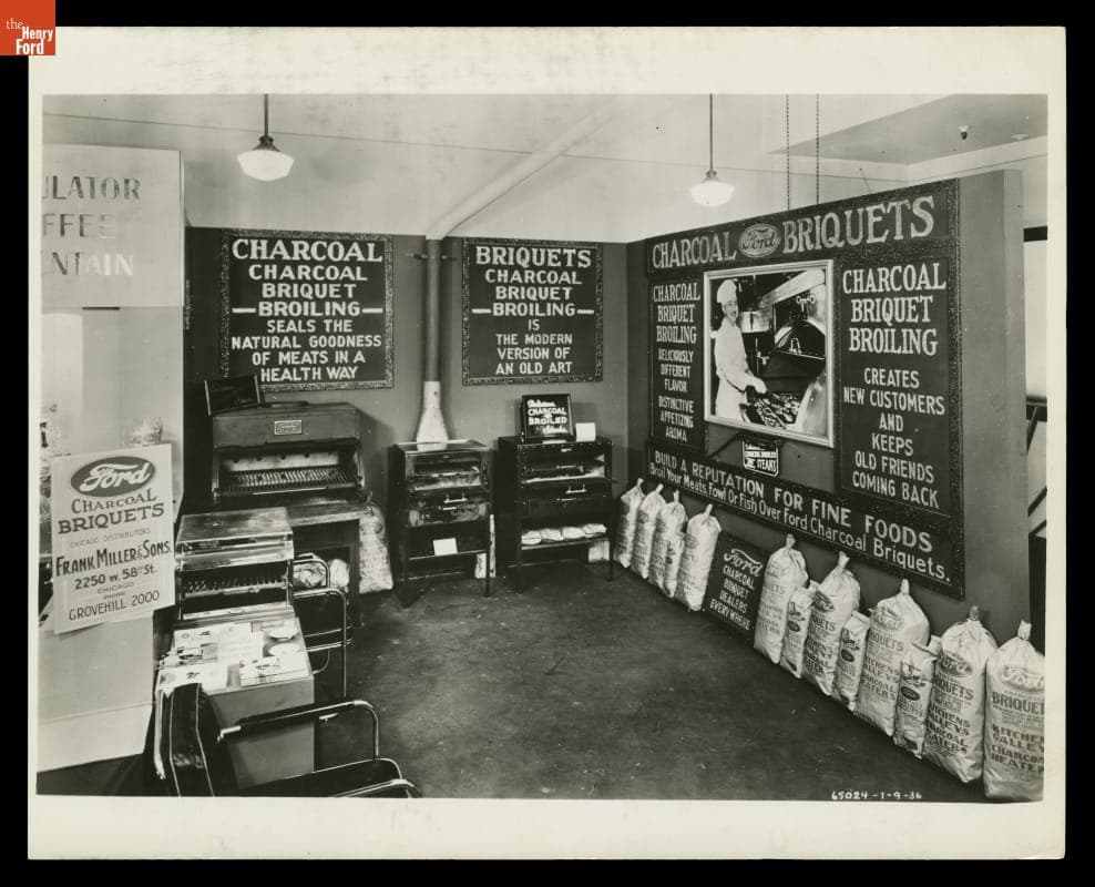 Showroom Displaying Ford Charcoal Briquets and Advertising, 1936