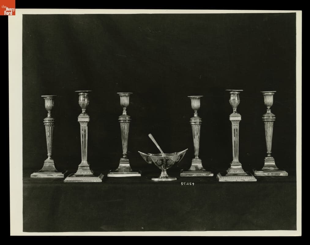 Candlesticks and Sweetmeat Dish Used by Alexander Hamilton, Photographed in 1937 at Henry Ford Museum