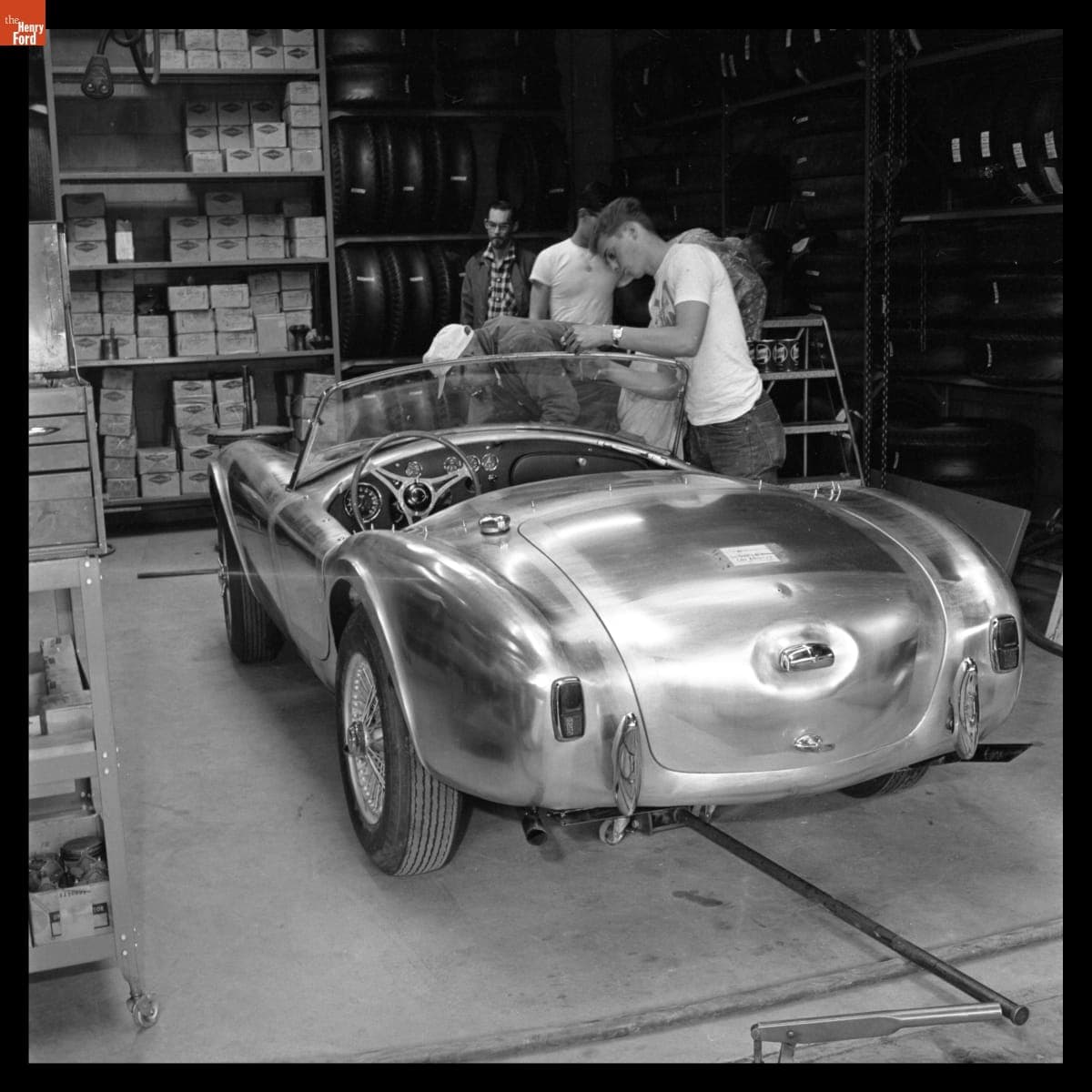 Assembling the First Shelby Cobra at Dean Moon's Hot Rod Shop in Santa Fe Springs, California, February 1962
