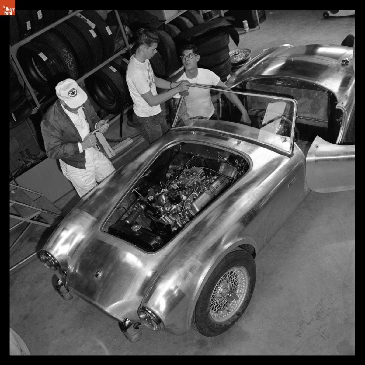Assembling the First Shelby Cobra at Dean Moon's Hot Rod Shop in Santa Fe Springs, California, February 1962