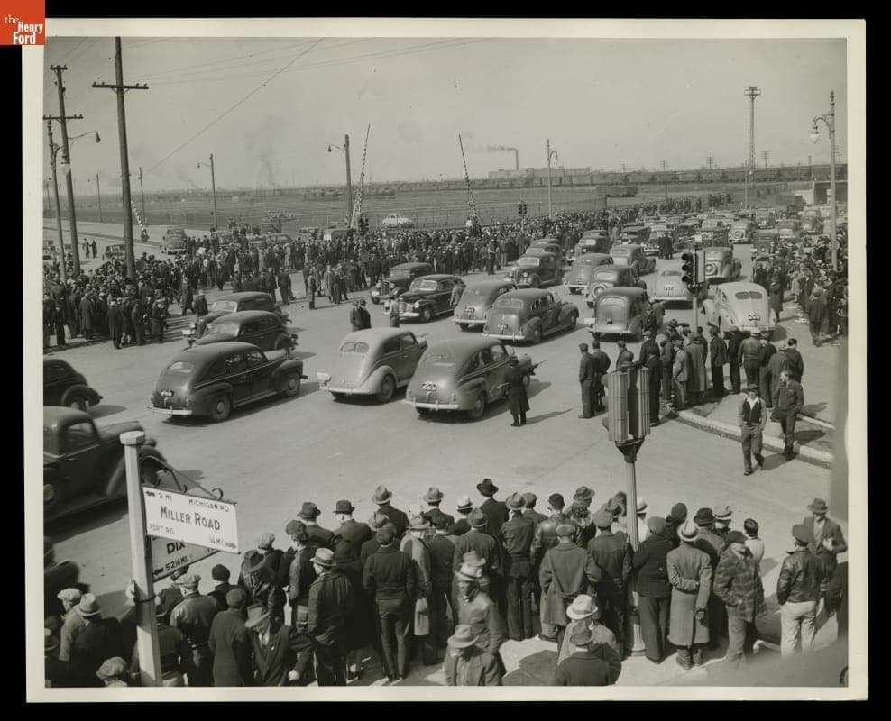 Traffic Slowdown at Miller and Dix Roads during Ford Rouge Plant Strike, Dearborn, Michigan, 1941