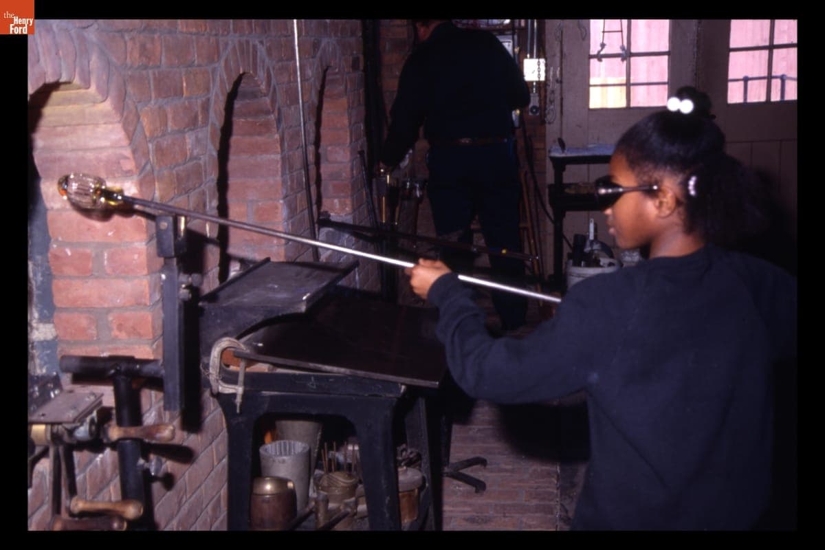 Student Learning about Glassblowing in Greenfield Village, 1991