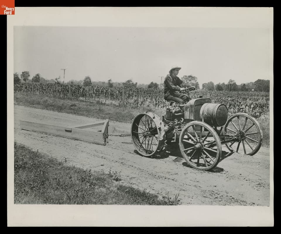 Burt W. Scott Operating an Experimental Ford Tractor, circa 1906-1907