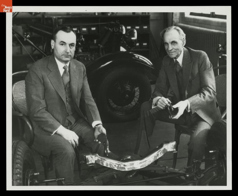 Henry Ford and P. E. Martin with Ford Automobile Chassis, March 1932