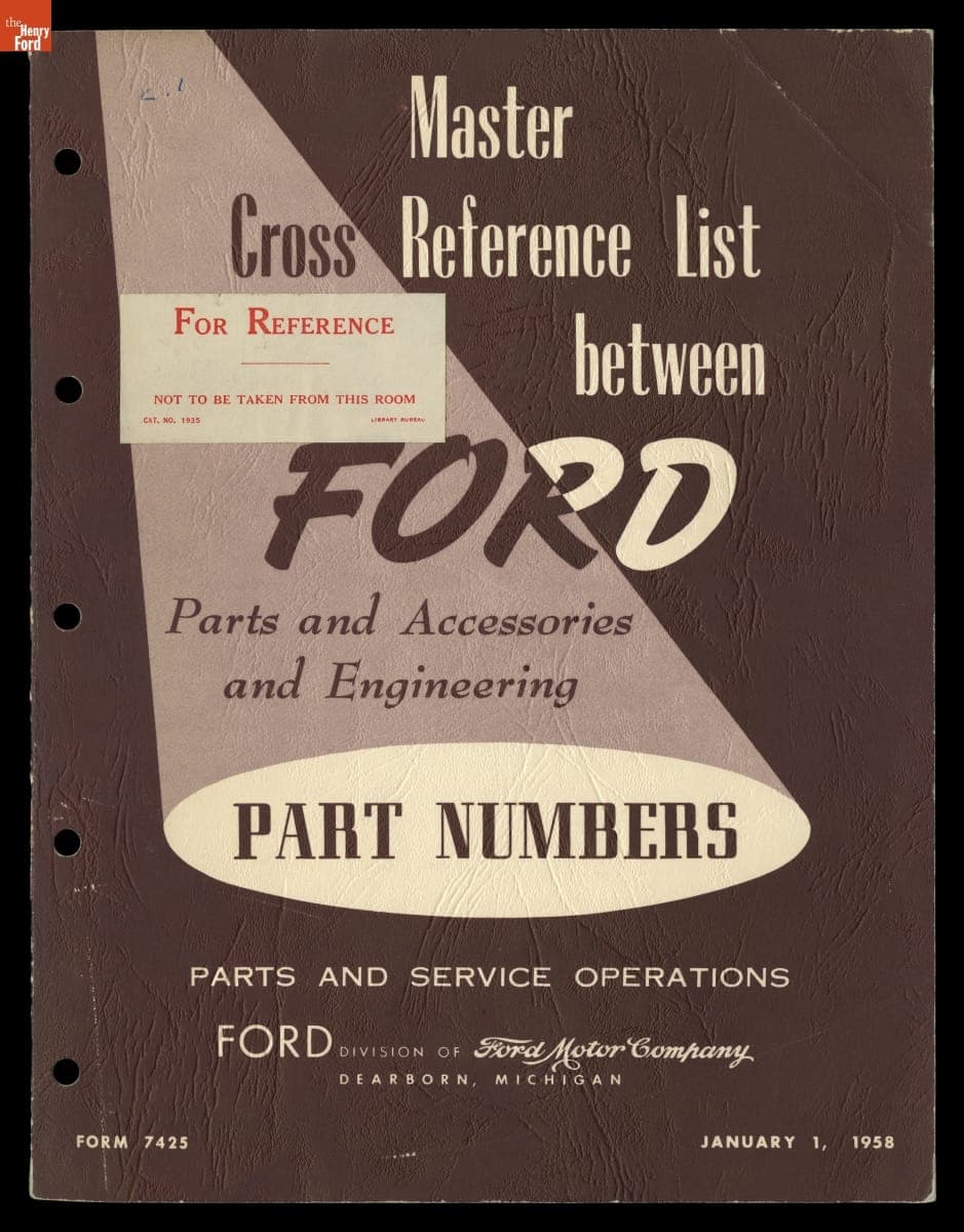 Master Cross Reference List between Ford Parts and Accessories and Engineering Part Numbers, January 1, 1958