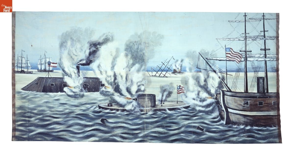 "Battle Scenes of the Rebellion" Monitor and Virginia, March 1862, Civil War Panorama