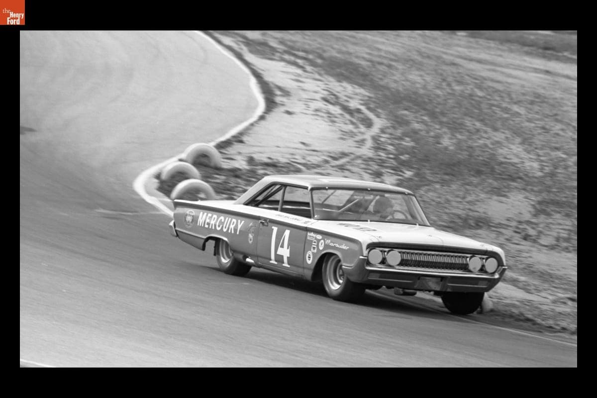 Dave MacDonald Driving Mercury Race Car, Second Annual Motor Trend Magazine Riverside 500-Mile Race, January 1964