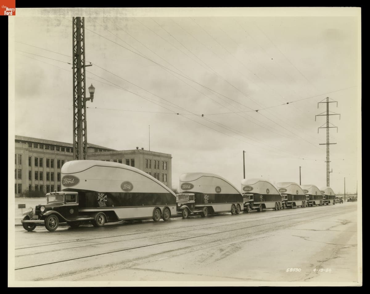 Ford Model BB Closed Cab Tractor Truck and Haulaway Trailer Fleet, April 1934