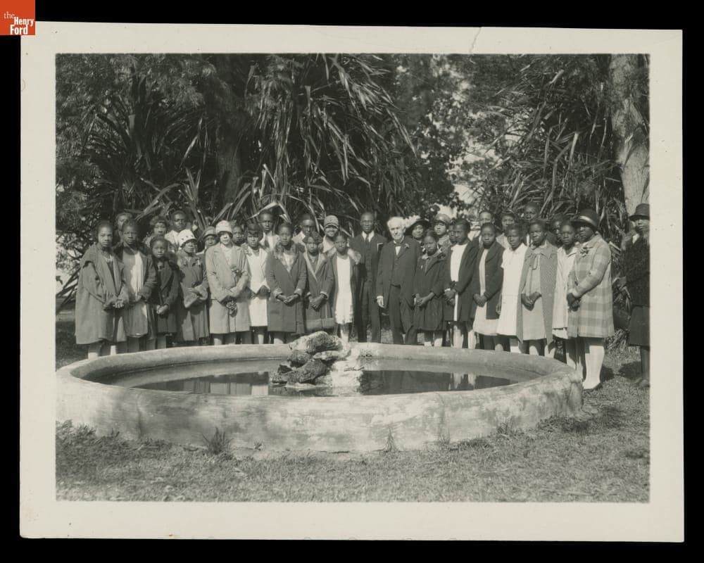 Thomas Edison with Students from a Local School at His Winter Estate in Fort Myers, Florida, circa 1930