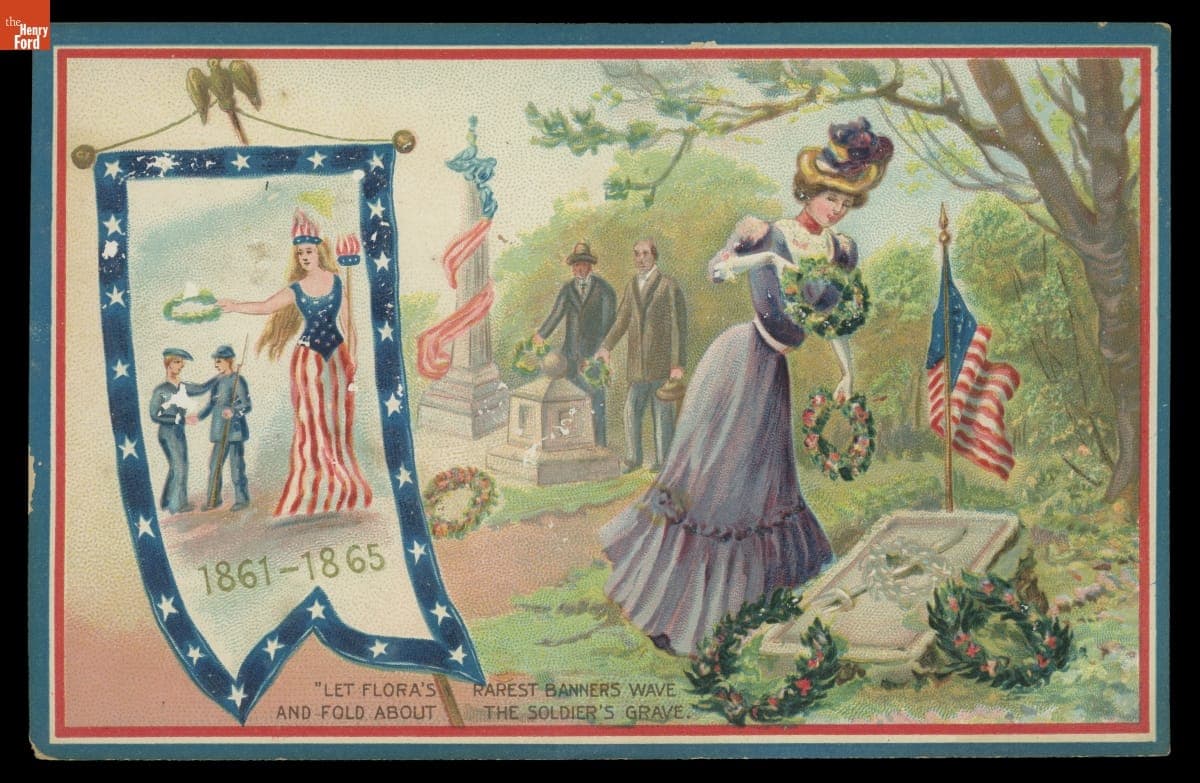 Decoration Day Postcard, "Let Flora's Rarest Banners Wave and Fold about the Soldier's Grave," 1908