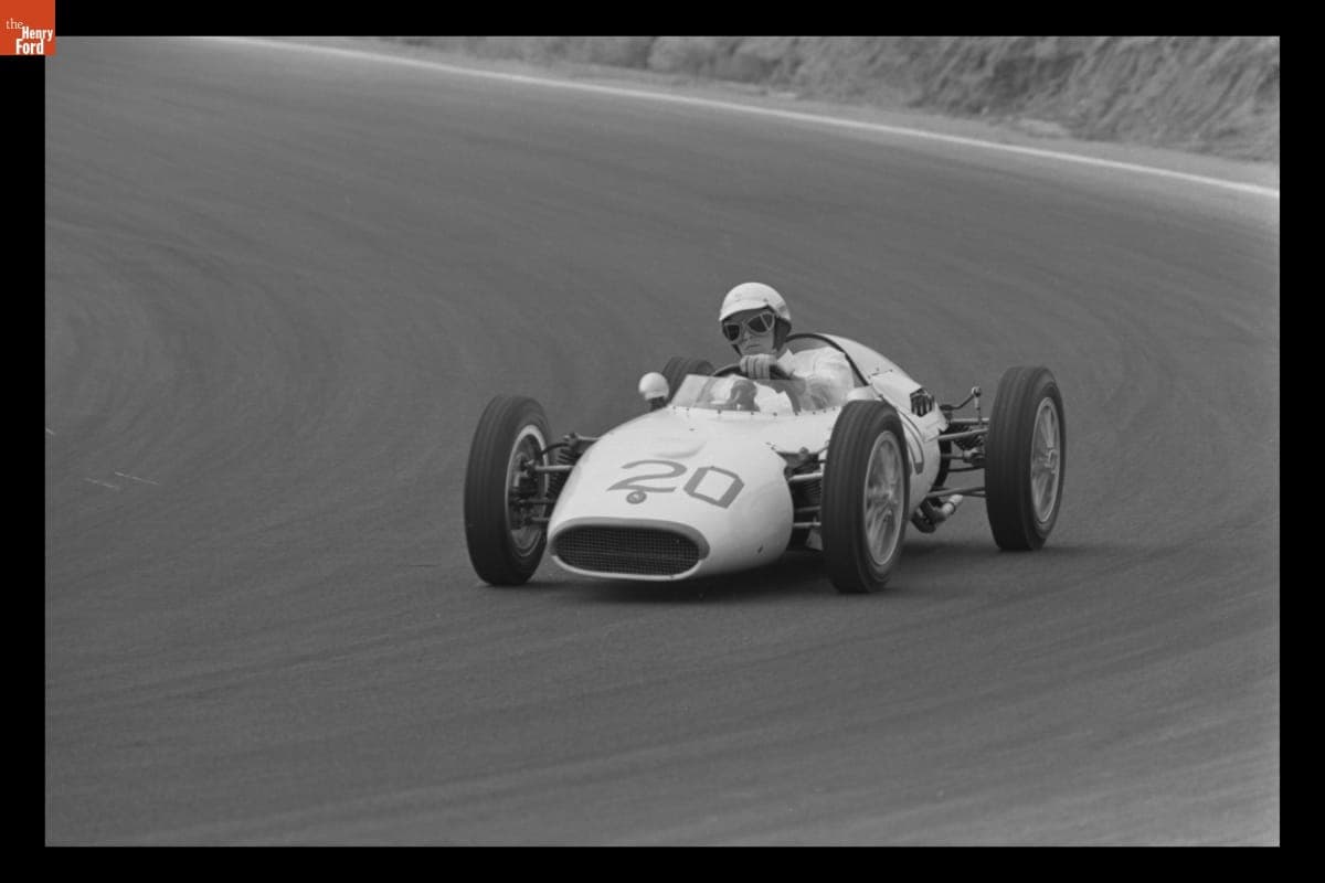 Lothar Motschenbacher Driving Dolphin Race Car in Formula Junior Championship at Los Angeles Times Grand Prix, Riverside, California, October 1962