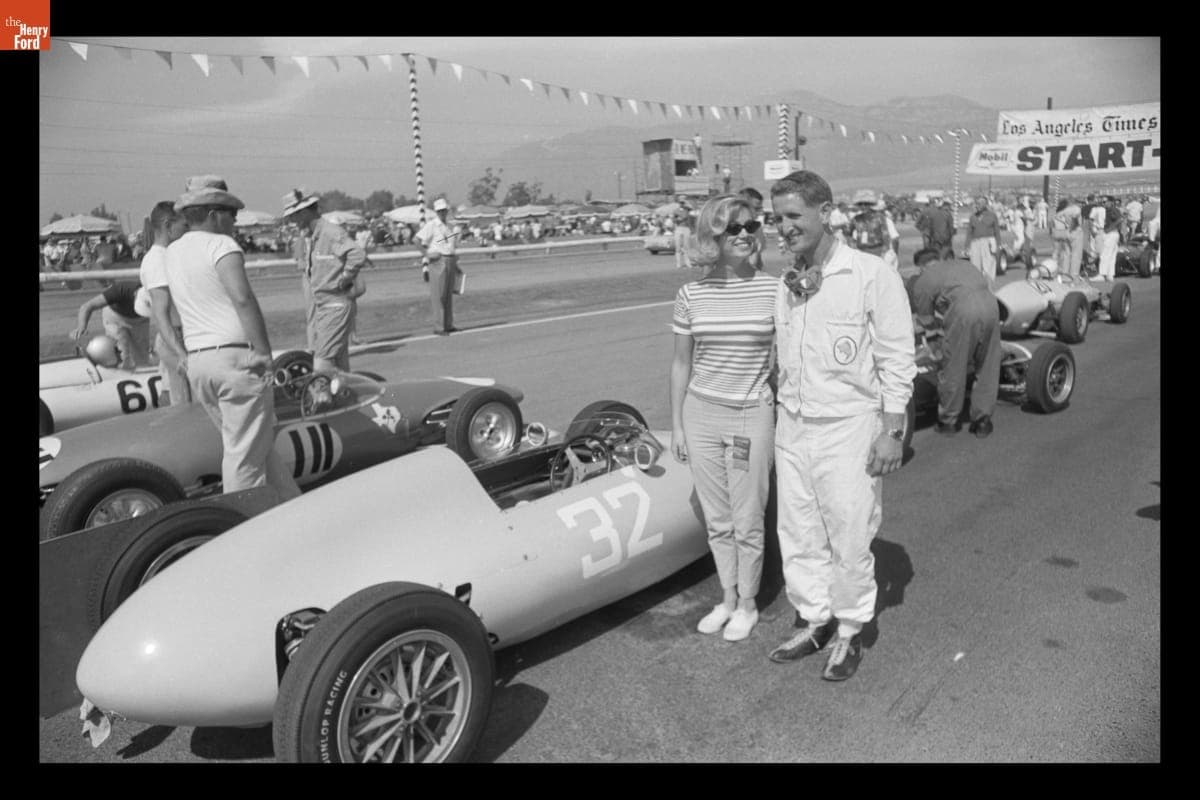 Kurt Neumann with Dolphin Race Car at the 5th Annual Los Angeles Times Grand Prix, Riverside, California, October 1962