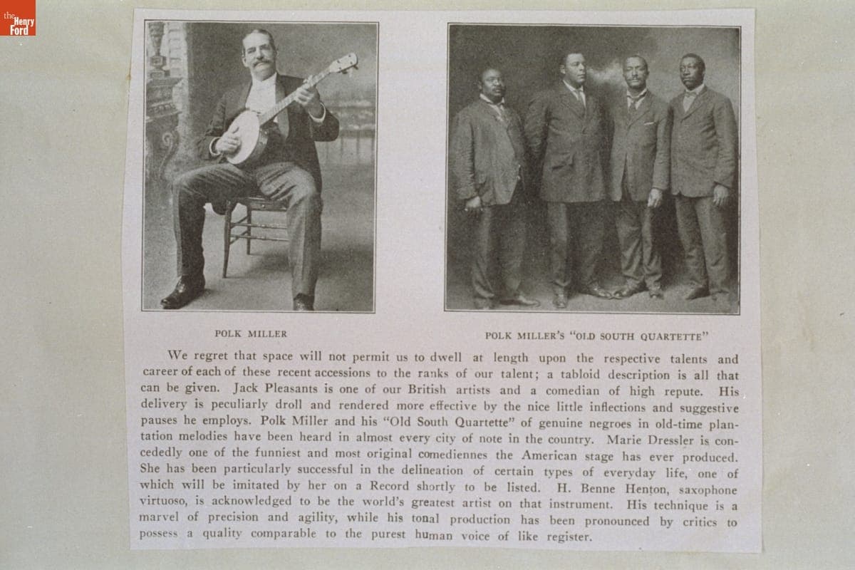 Polk Miller's Old South Quartette, 1909-1914