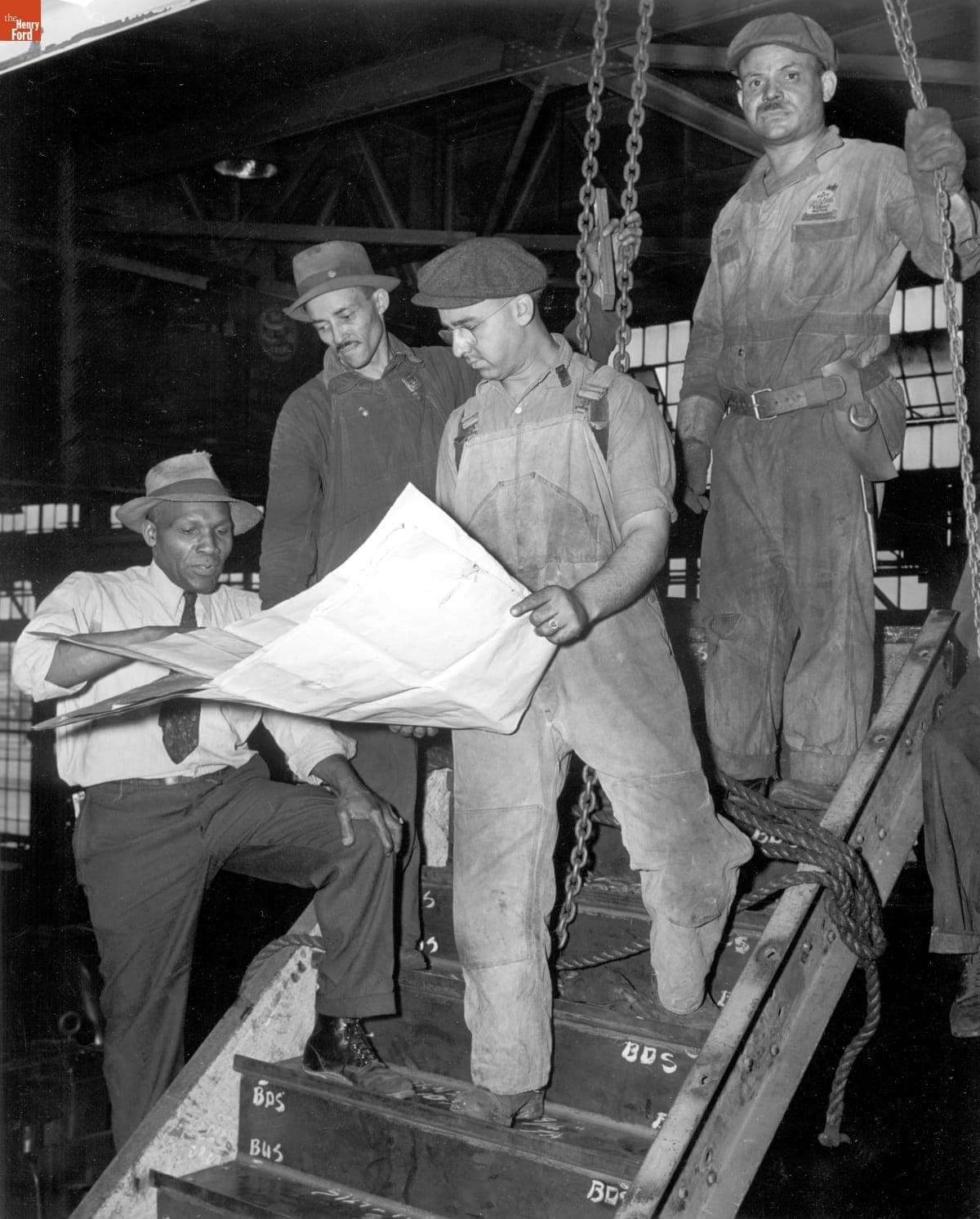 Workers Studying a Blueprint at Ford Motor Company Rouge Plant, August 3, 1942