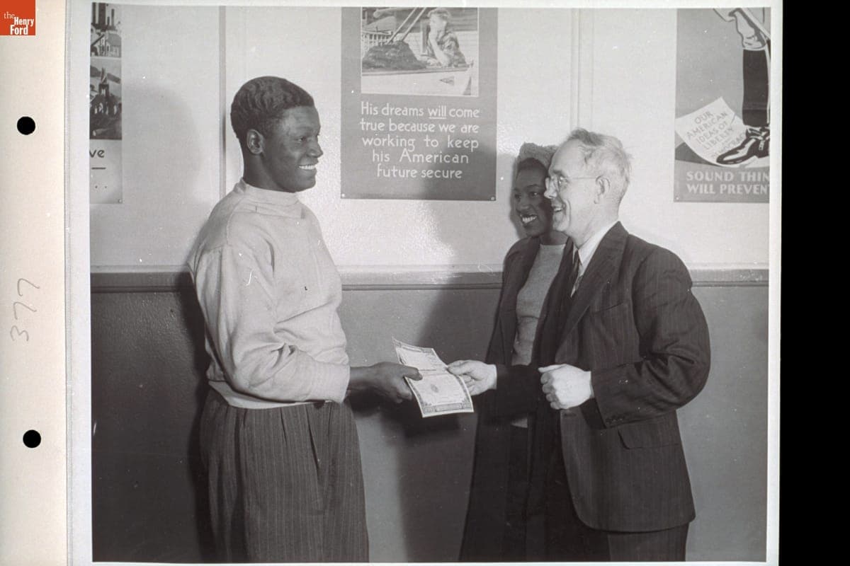 Blood Donor Receiving a Certificate at the Ford Motor Company Rouge Plant, November 15, 1943