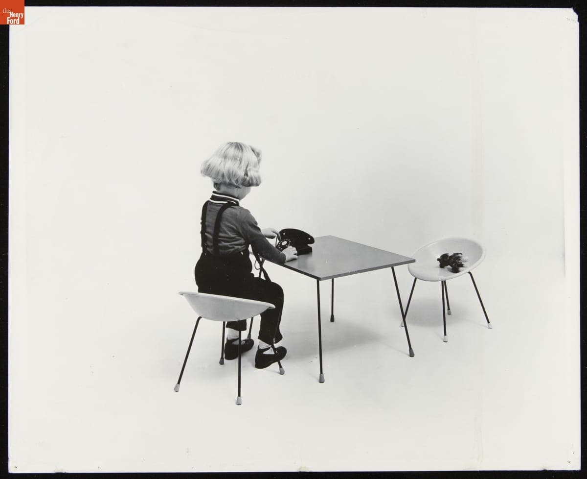 Child Using a Table and Chair Made by Fun-Iture Co., circa 1960