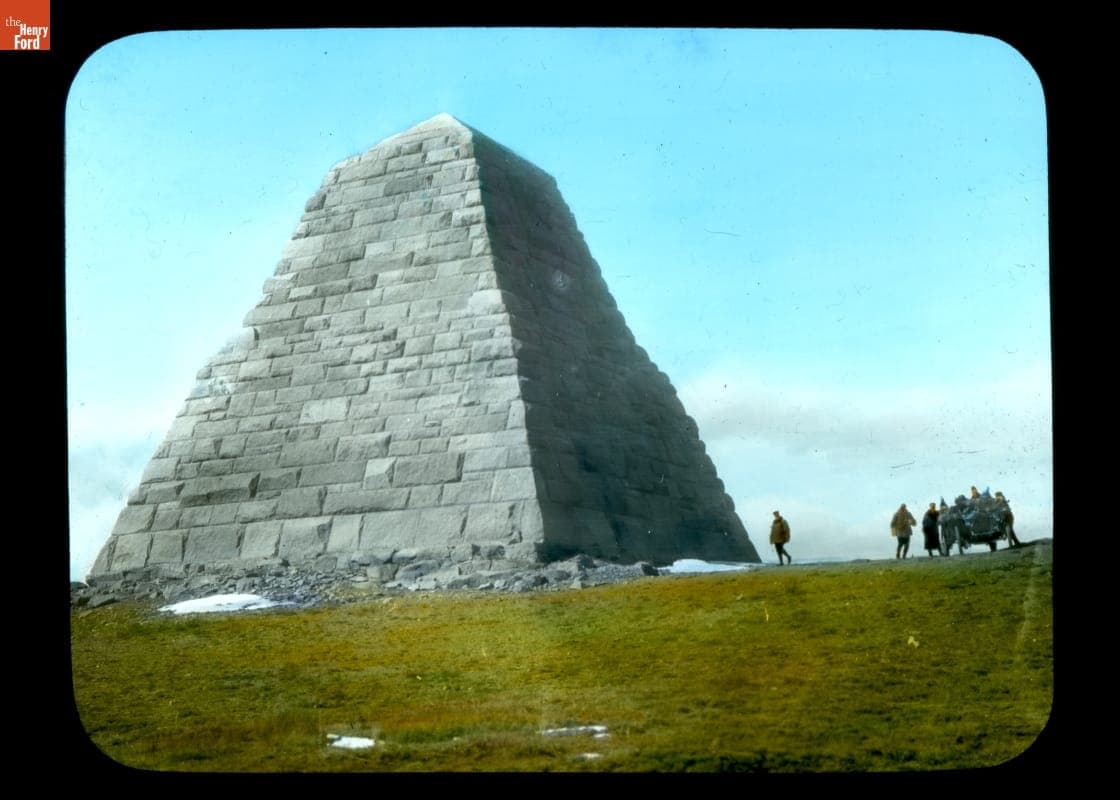 Thomas Flyer Team at Ames Brothers Pyramid, Sherman, Wyoming during the New York to Paris Race, March 9, 1908