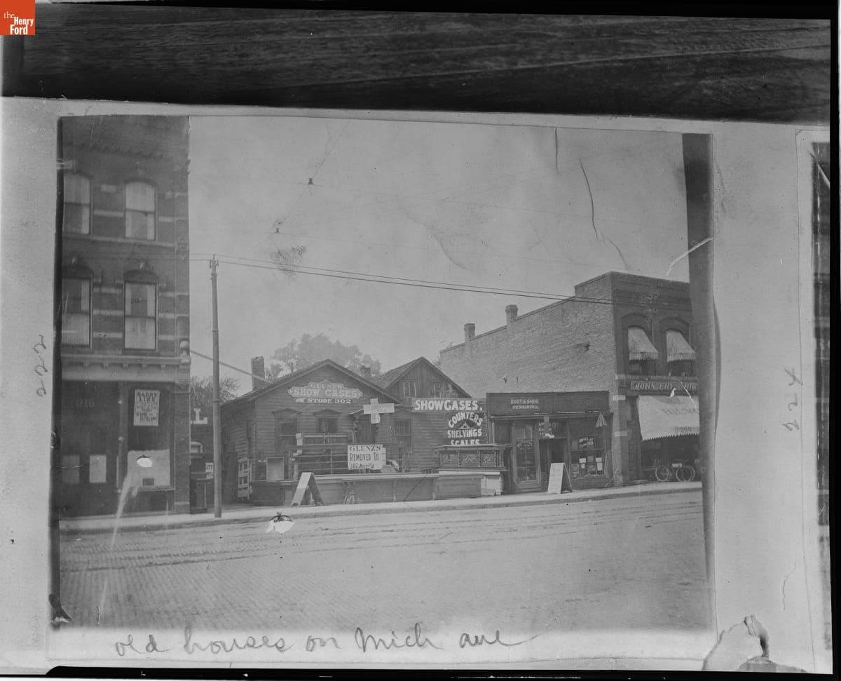 Businesses on Michigan Avenue including John Fry Bicycle Shop, Detroit, Michigan