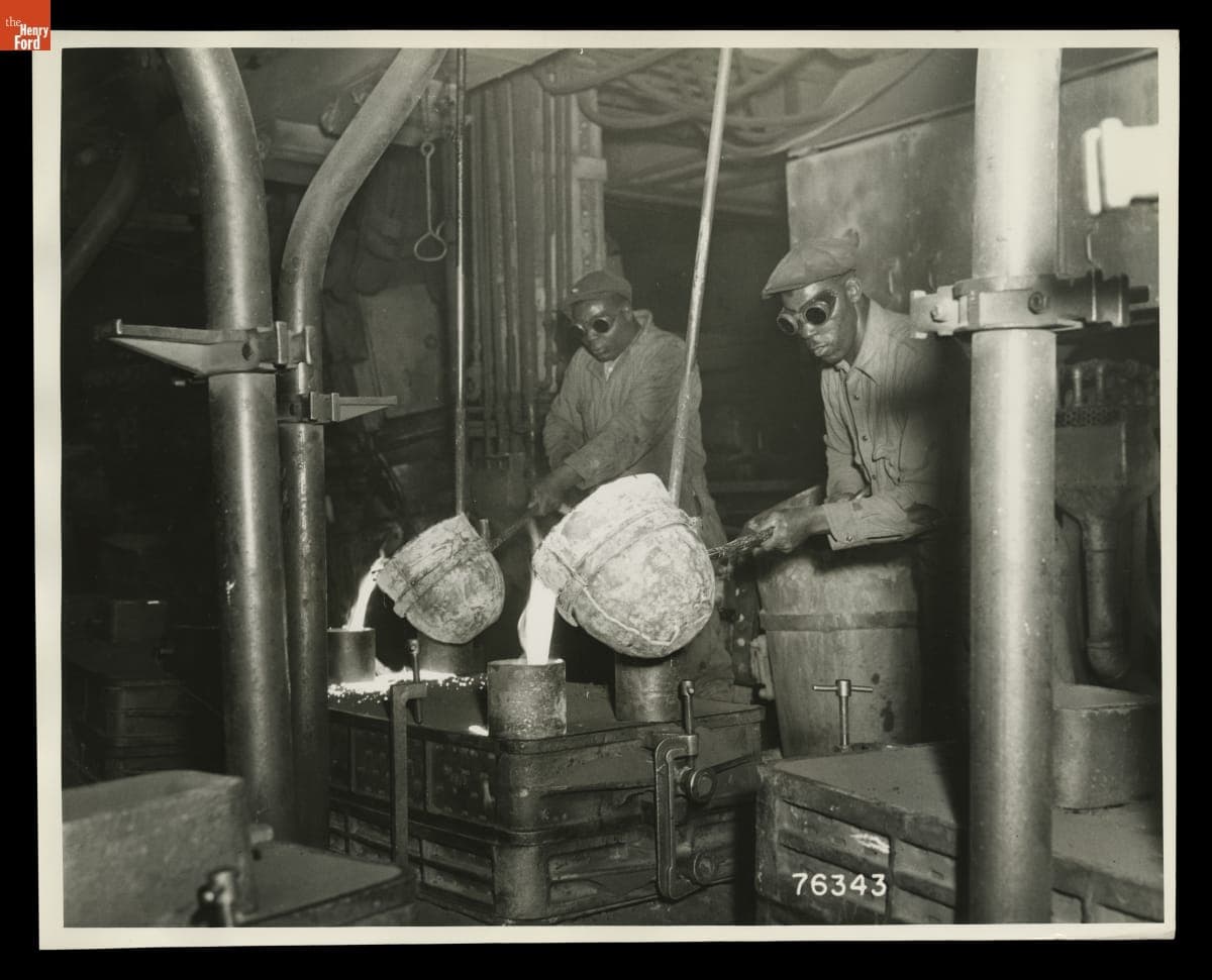 Workers Pouring Molten Metal in the Foundry at the Ford Motor Company Rouge Plant, November 10, 1941