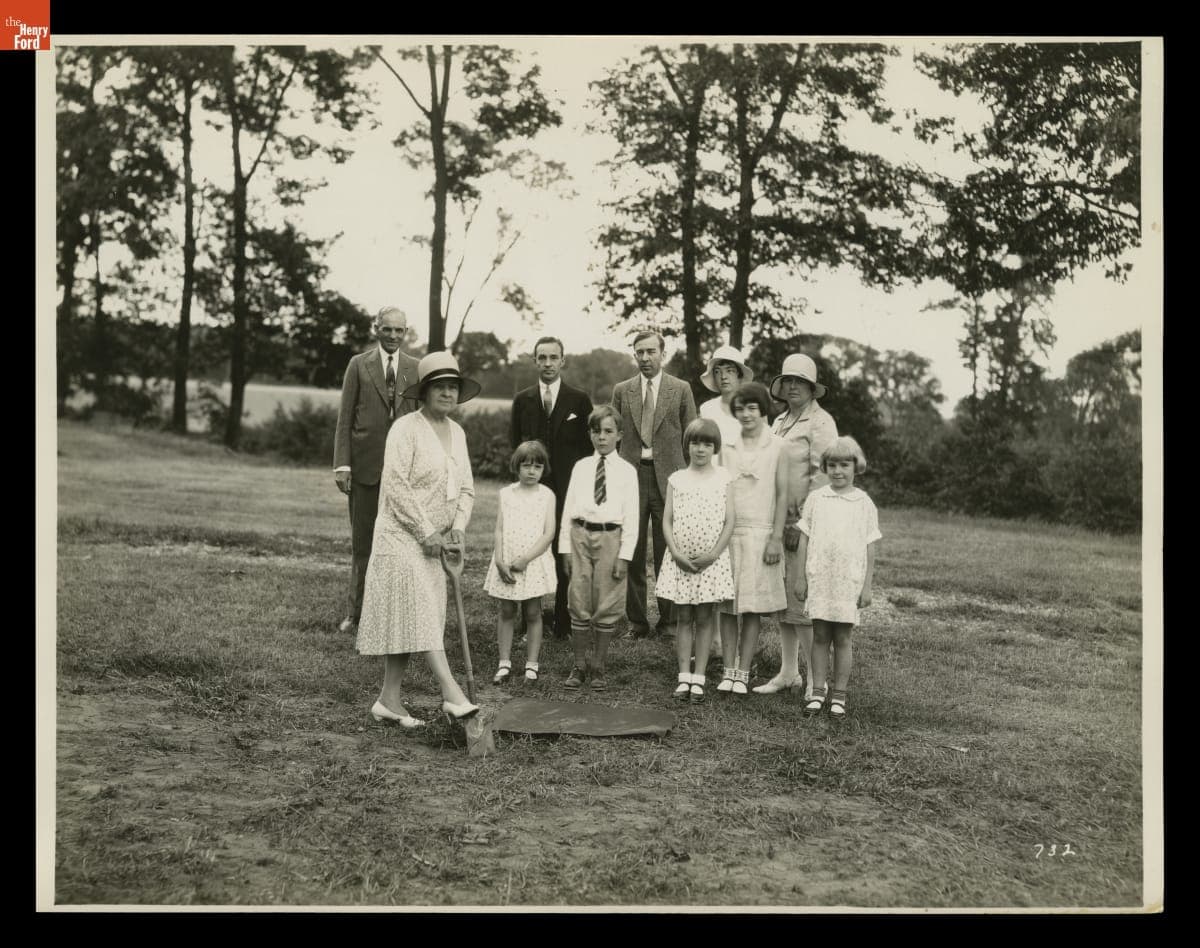 Ford and Bryant Families at the Groundbreaking for Martha-Mary Chapel in Greenfield Village, 1929