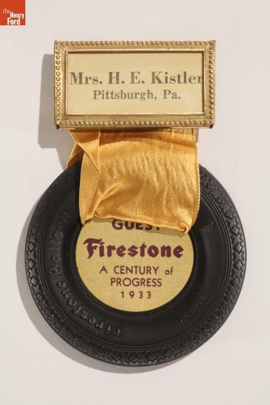 Century of Progress Exposition, Guest of Firestone Tire and Rubber Company Badge, 1933
