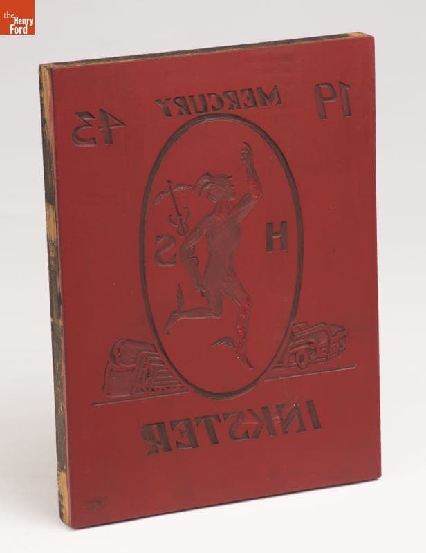 Linoleum Printing Block Featuring Inkster High School, 1943