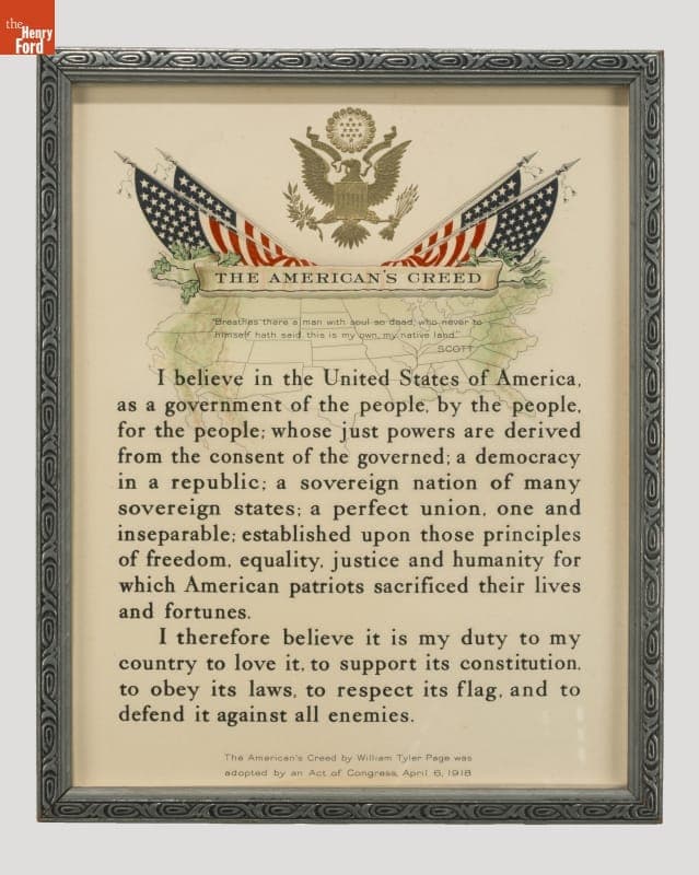 Broadside, "The American's Creed," circa 1919