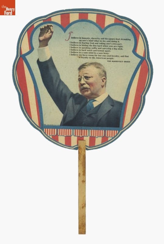 "The Roosevelt Creed" Hand Fan, Advertising L.P. Nicholas Ice Cream, circa 1920