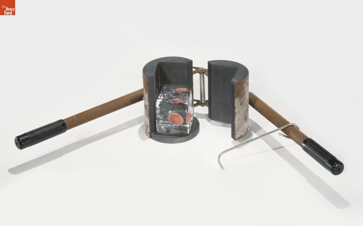 Carbon Glassmaking Mold with Glass Cube, Used by Paul Stankard, 1985-2000