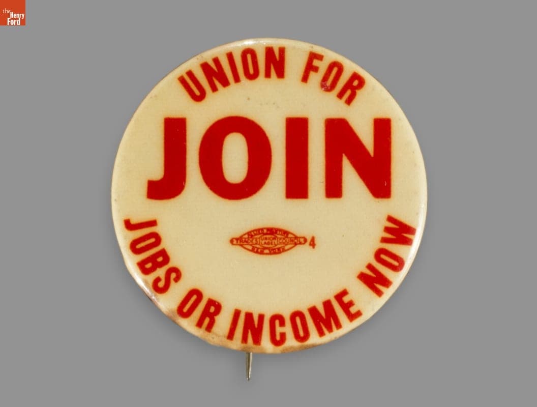 Button, "JOIN Union for Jobs or Income Now," circa 1968