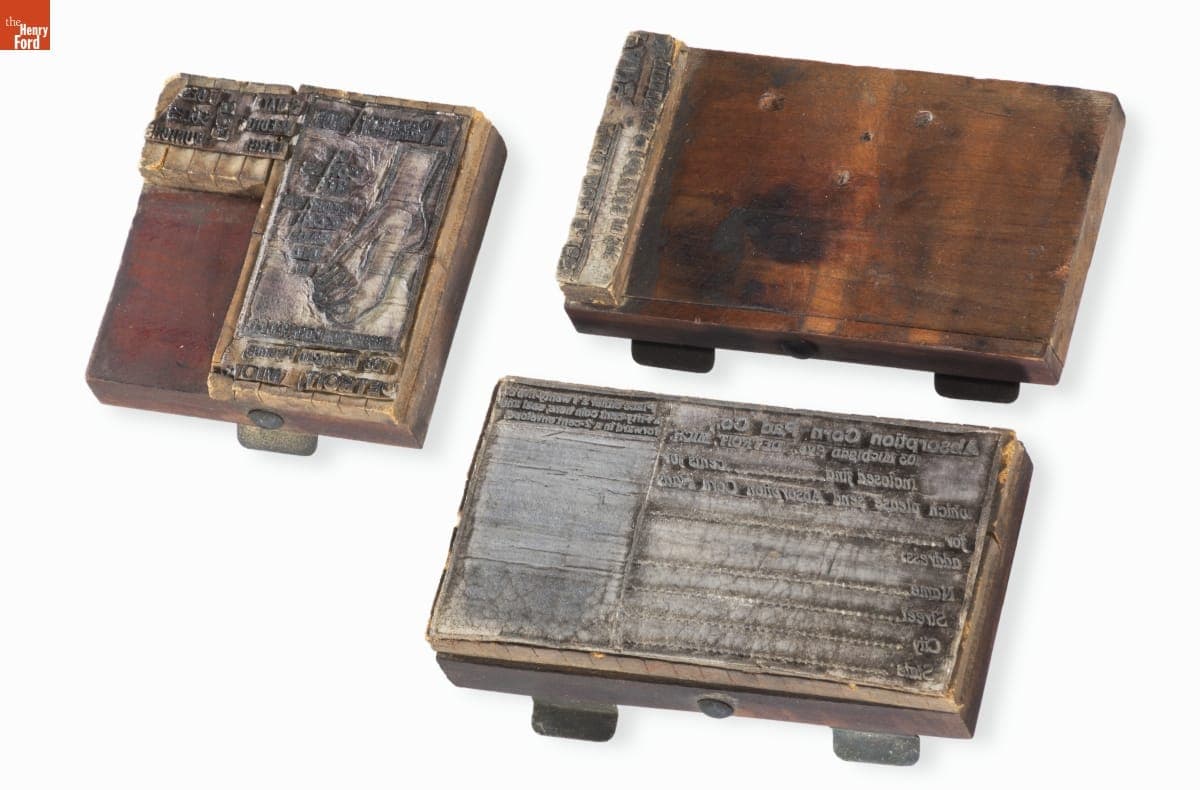 Printing Blocks for Absorption Corn Pad Company Advertisement, 1899-1910
