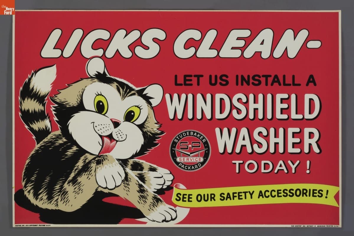 Studebaker-Packard Service Poster, "Licks Clean, Let Us Install a Windshield Washer Today!," 1957-1959