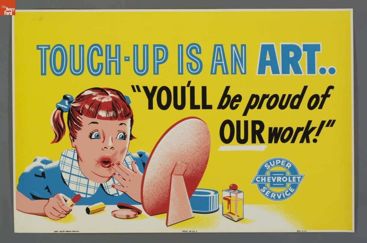 Super Chevrolet Service Poster, "Touch-Up is an Art... You'll be Pourd of Our Work!," 1958