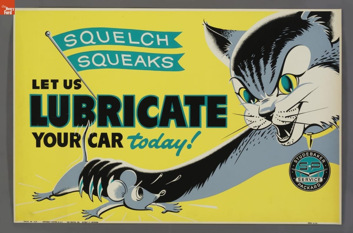Studebaker-Packard Service Poster, "Let Us Lubericate Your Car Today!," 1957-1959