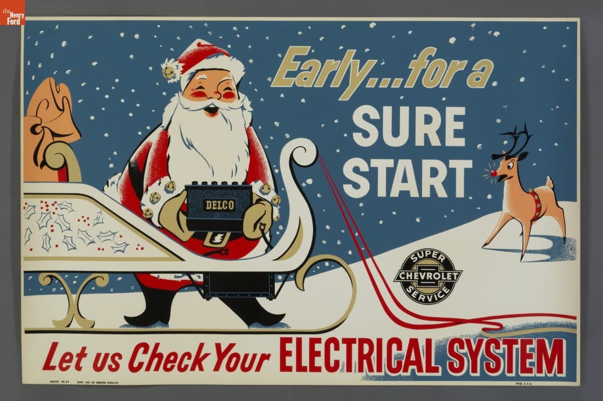 Super Chevrolet Service Poster, "Early... for a Sure Start, Let Us Check Your Electrical System," 1957
