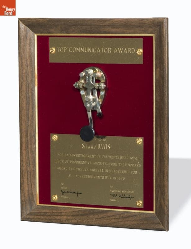 Award Presented by Progressive Architecture Magazine to Stow-Davis Furniture Company, 1977