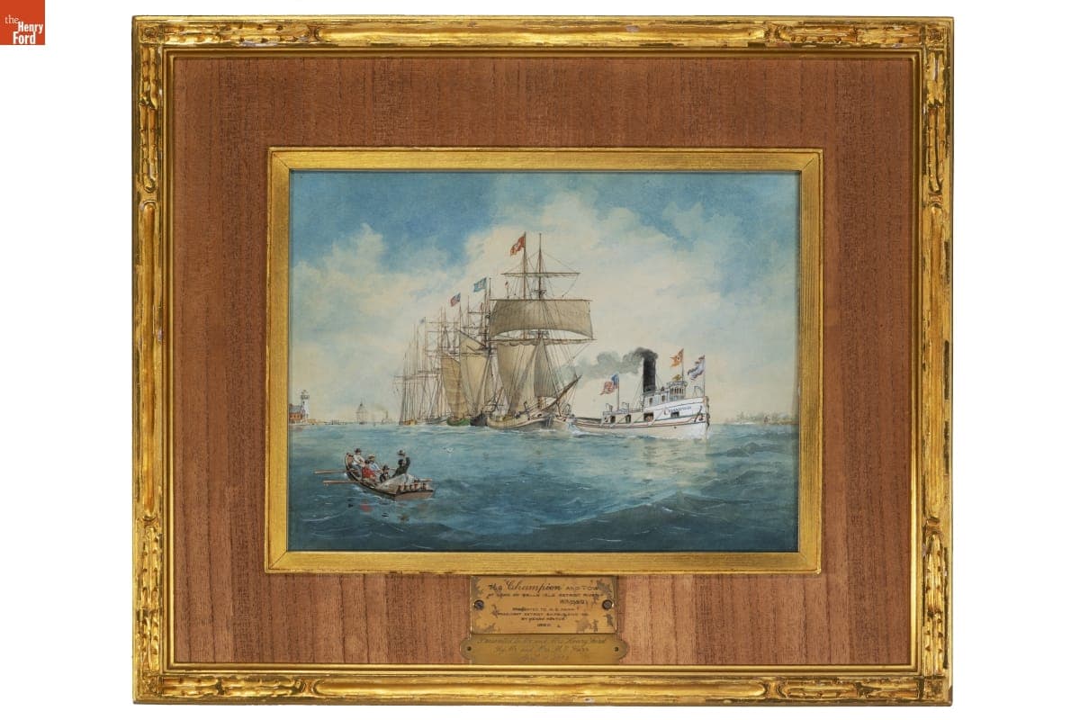 Watercolor Painting, Champion Tugboat in Detroit River, by Seth A. Whipple, 1880-1882