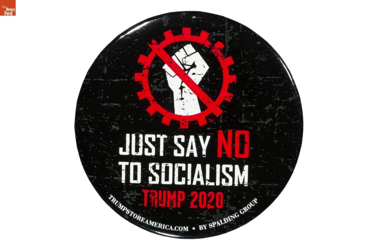 "Just Say No to Socialism, Trump 2020" Political Button, 2020