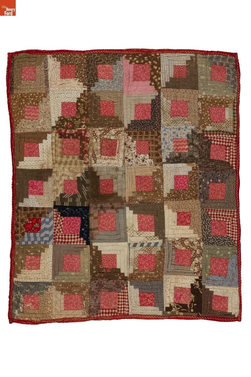 Dark and Light Log Cabin Doll Quilt, circa 1880