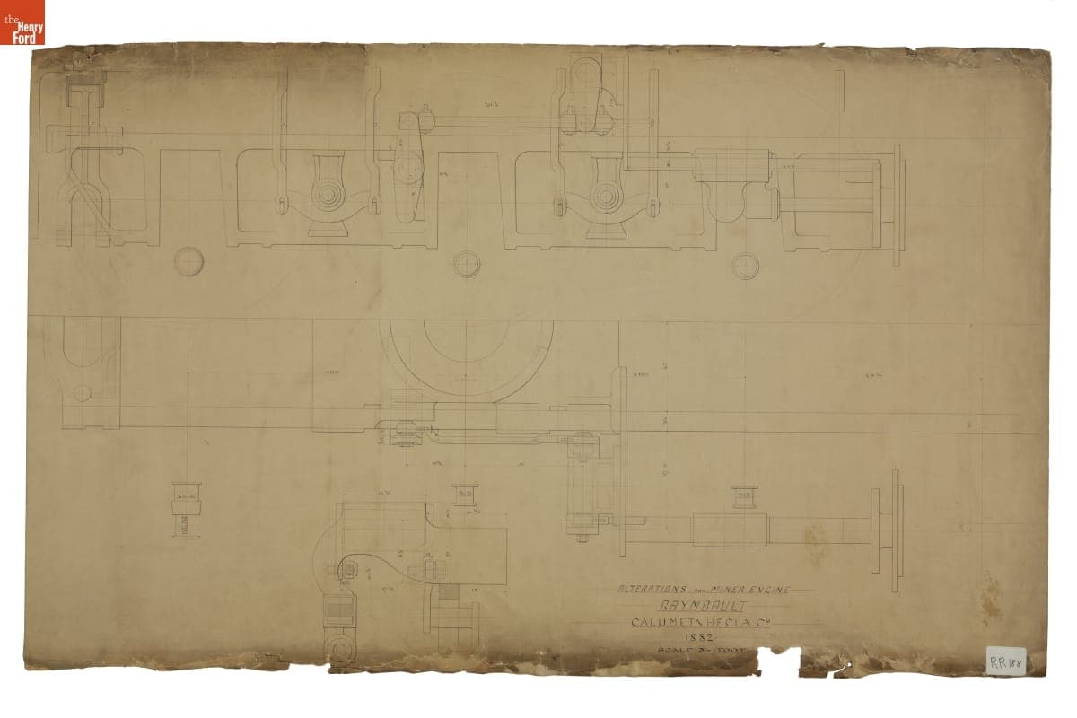 Drawing, Alterations for Miner Engine Raymbault, Calumet and Hecla Mining Co, 1882