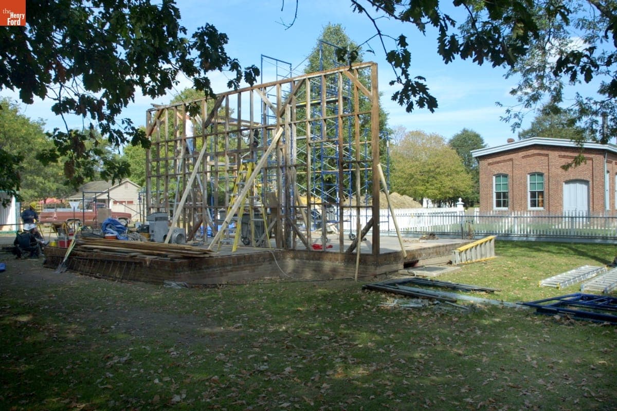 Thomas Alva Edison Statue Relocation Site during the Greenfield Village Restoration Project, October 2002