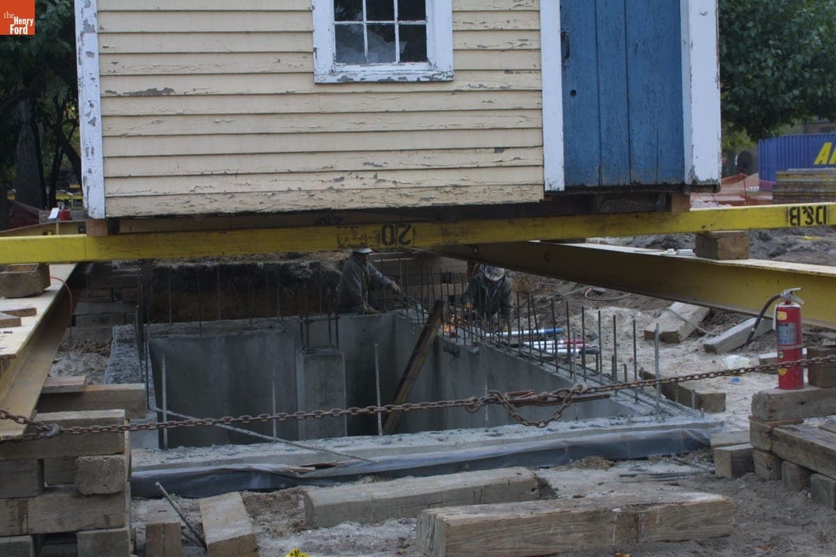 Hanks Silk Mill Being Relocated during the Greenfield Village Restoration Project, October 2002