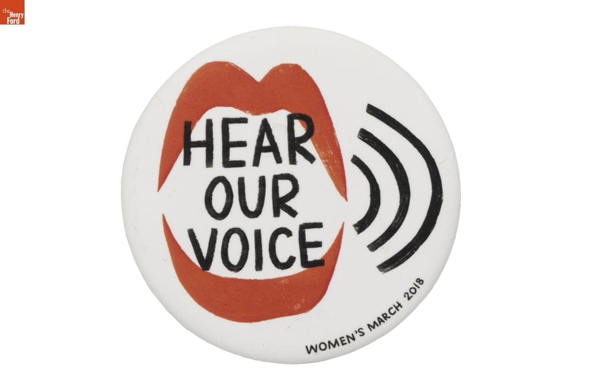 "Hear Our Voice, Women's March 2018" Button, 2018