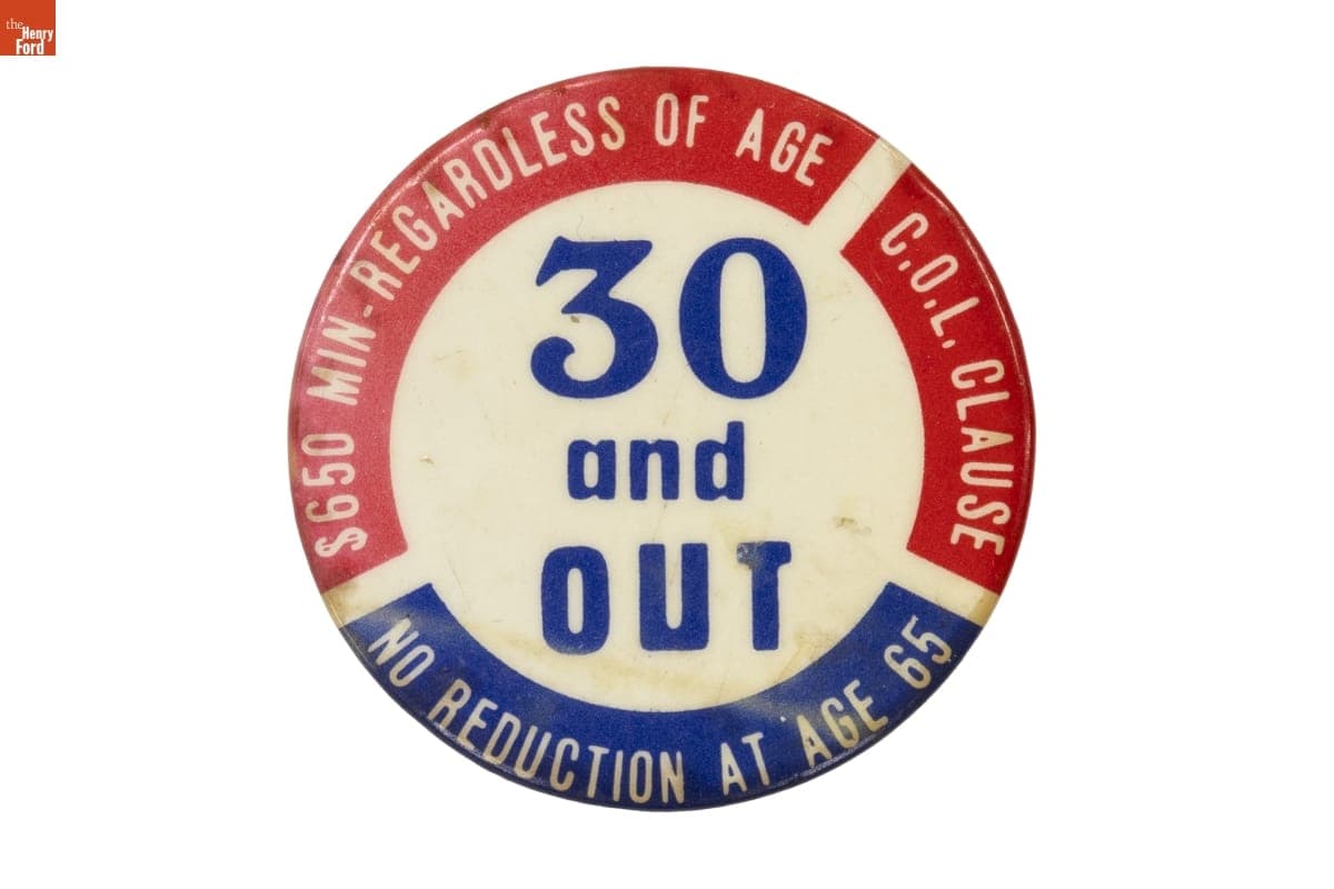 "30 and Out" Button, circa 1987