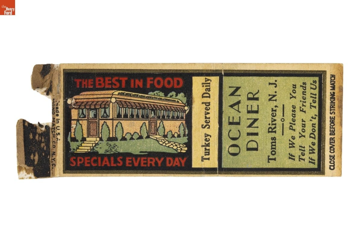 Ocean Diner Matchbook, Toms River, New Jersey, 1923-1930