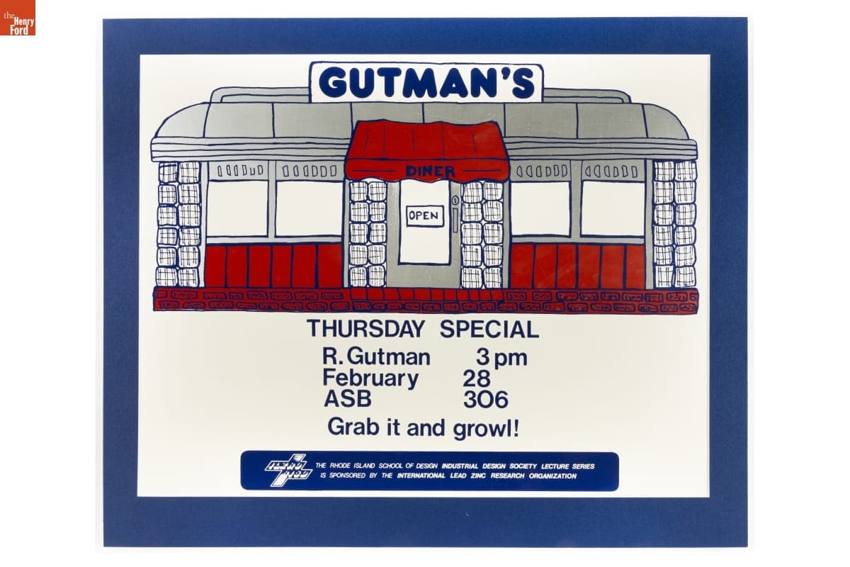 "Gutman's" Diner Poster for "Grab It and Growl!" Lecture at Rhode Island School of Design, 1975