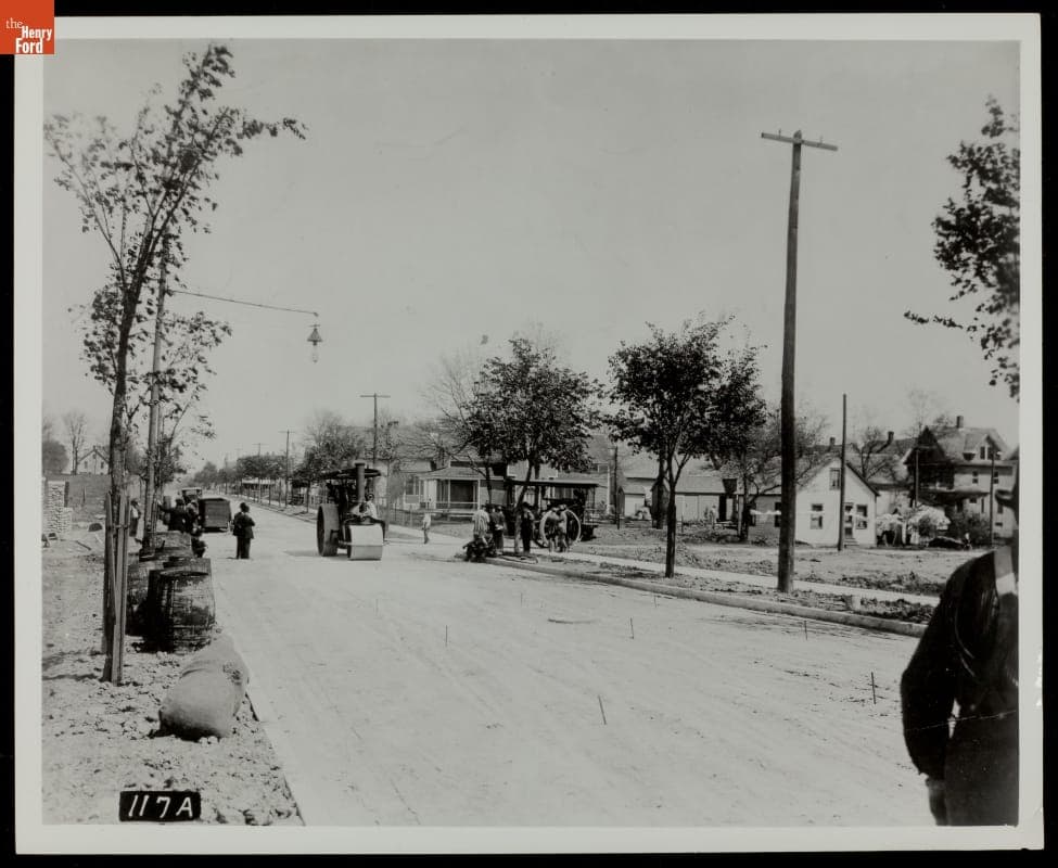 Road Construction and Equipment on a Residential Street, circa 1912