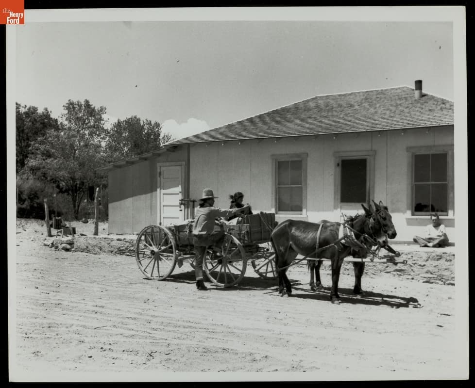 People with Wagon Pulled by Mules, Southwestern United States