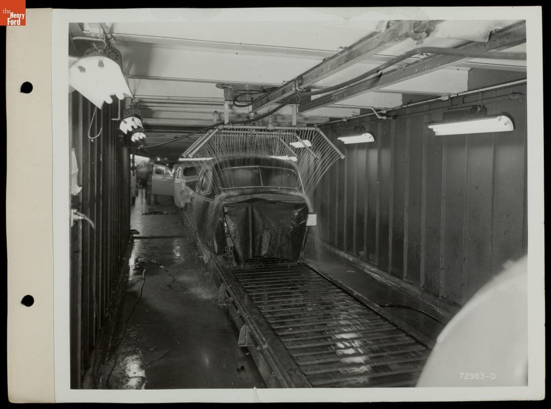 Car Bodies Being Sprayed on Assembly Line, Ford Rouge Plant, 1940