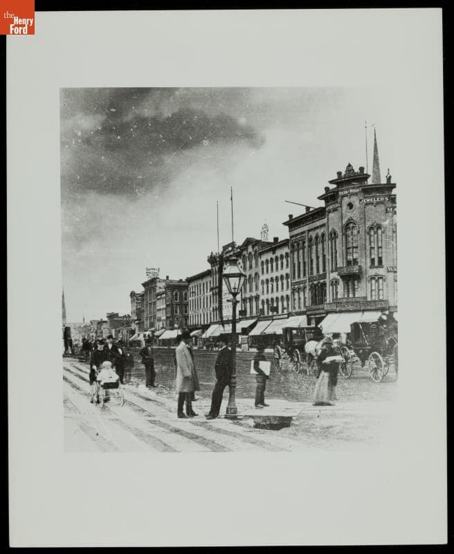 East Side of Woodward Avenue at Michigan Avenue, Detroit, Michigan, circa 1890